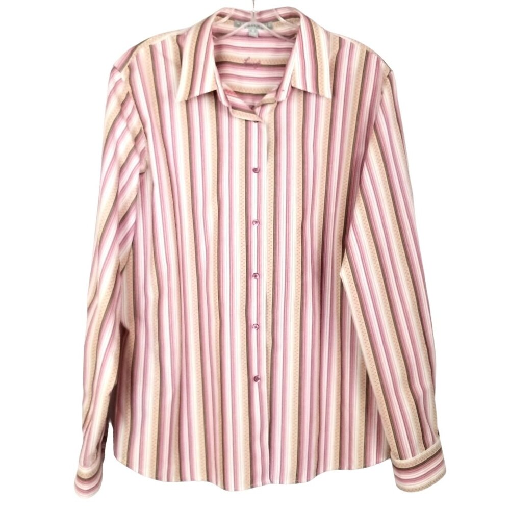 FOXCROFT Button Front Shirt Wrinkle Free Shaped Fit Long Sleeves Women's size 16